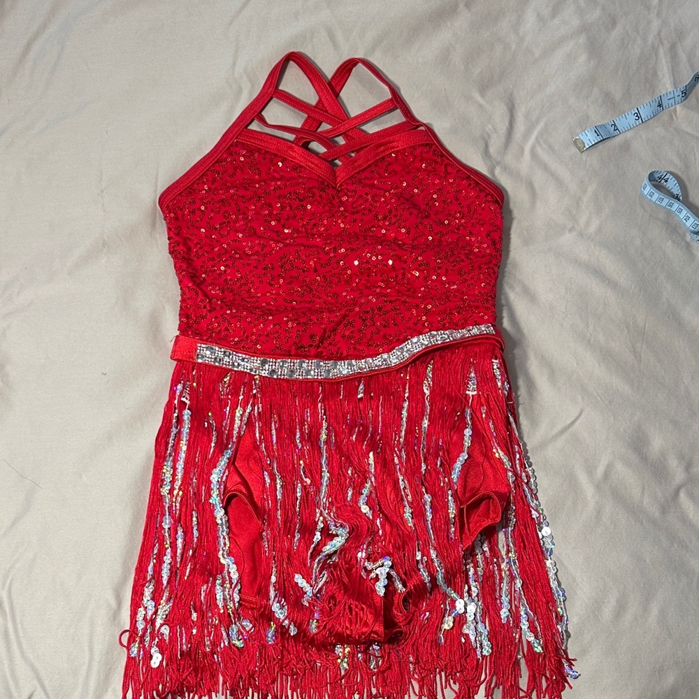 Weissman Red Sequin Fringe Dance Costume